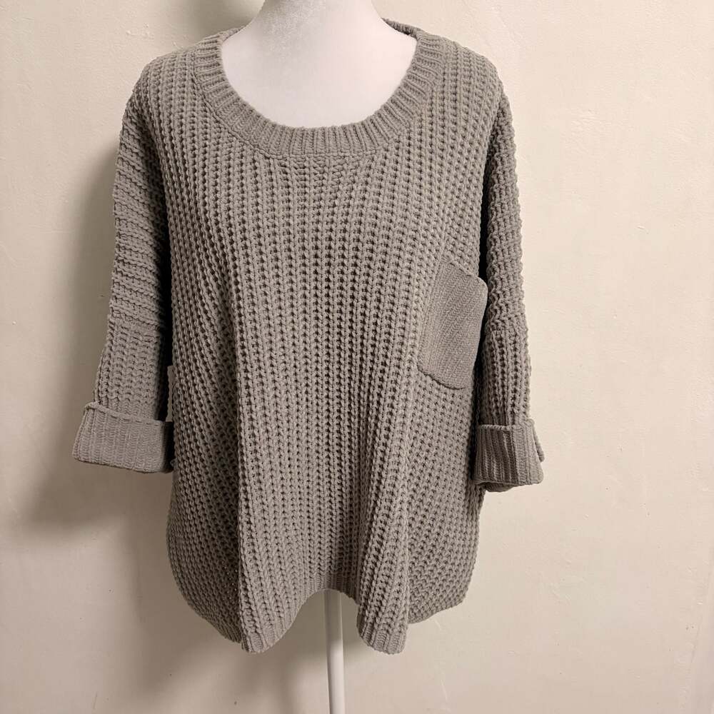 POL Oversized Chunky Soft Gray Knit Pocket Sweater Small Minimalist Capsule